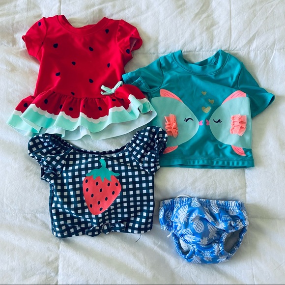 Cat & Jack Other - Lot of 4 Items Baby Girl Swim Tops / Swim Diaper Age NB - 12 mos